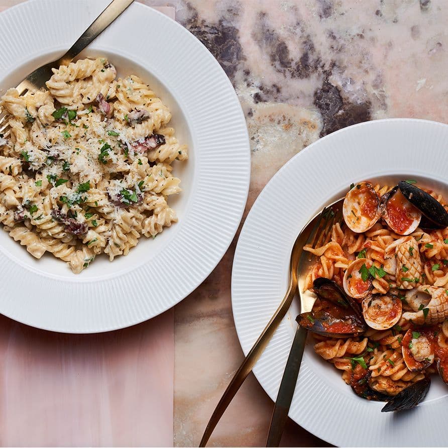 Two pasta dishes
