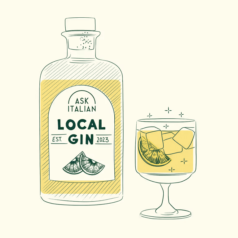 illustration of a gin bottle and cocktail